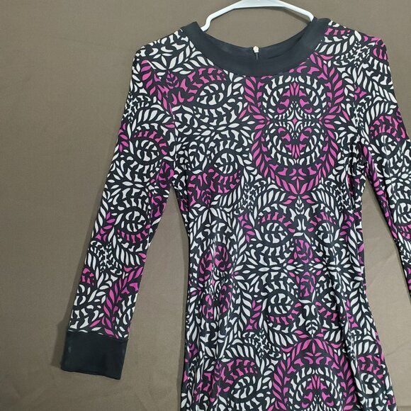 TORY BURCH Womens Dress SZ S100% Silk Long Sleeves Retro Midi Purple Black - Picture 7 of 10